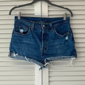 Levi's 501 cut-off denim jean shorts women 28 blue button fly